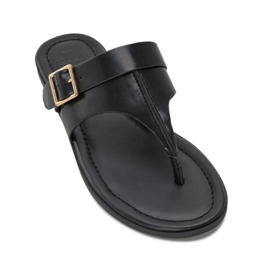 Black flat sandals, size 8